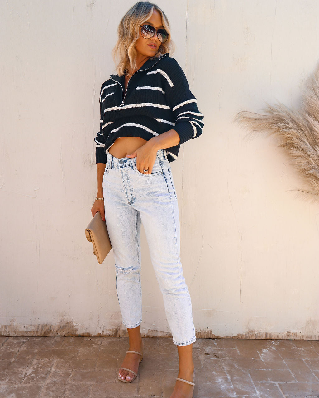 Reese Cotton Striped Half Zip Pullover Sweater - SALE