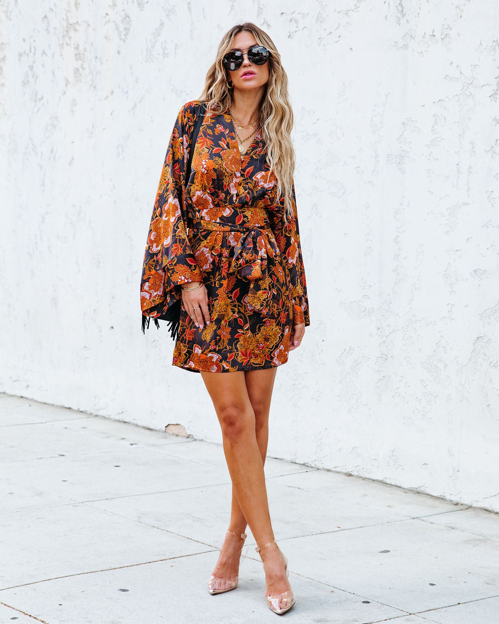 Minna Printed Satin Kimono Dress