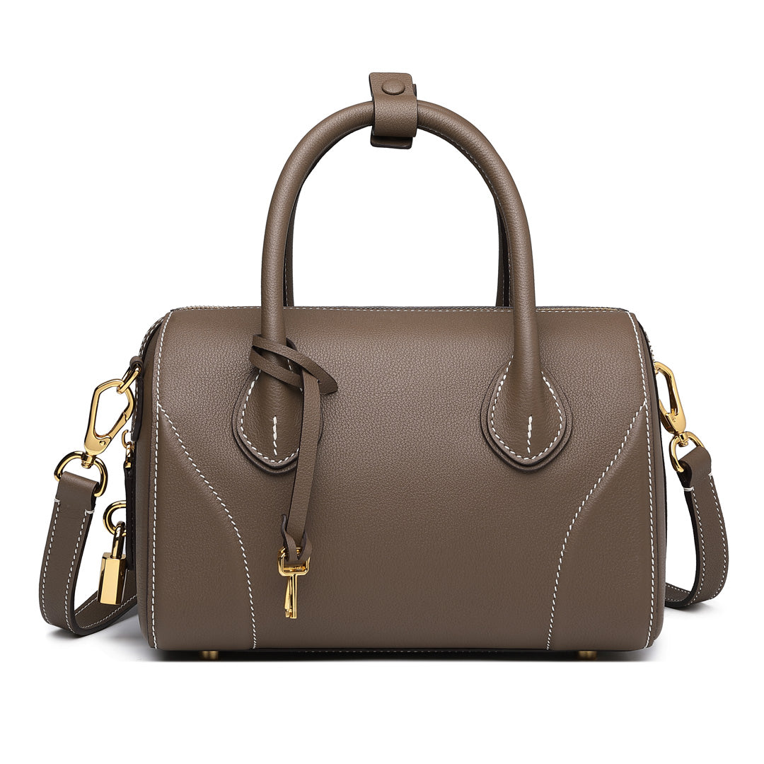 Handmade Etoupe SWIFT Leather Boston Tote Bag