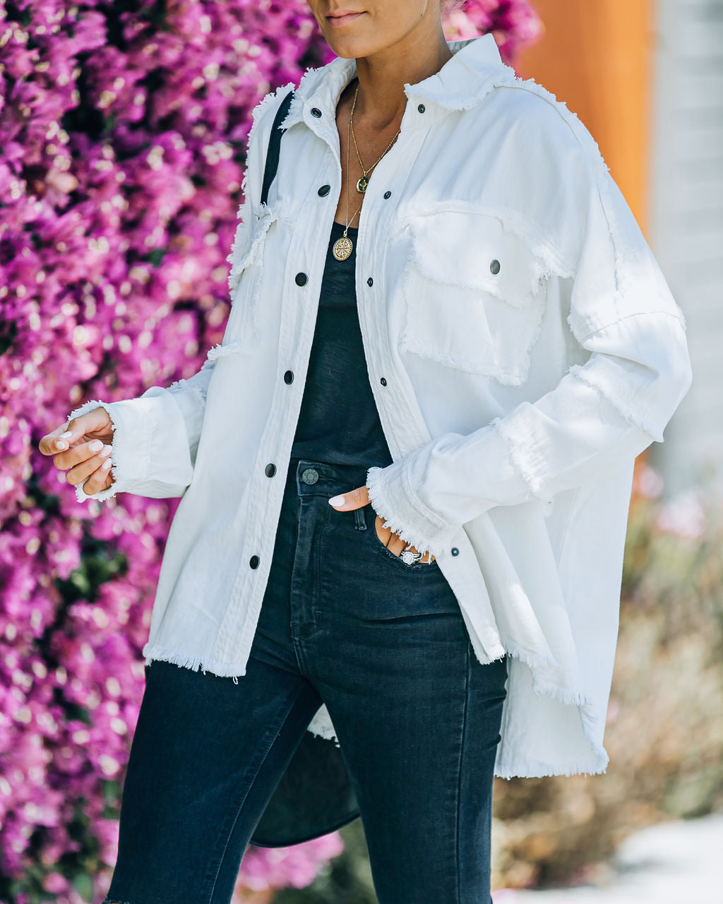 Cotton Rock & Roll Frayed Utility Jacket - White - SALE