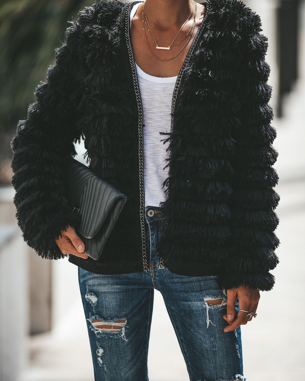 Revolution Chain Detailed Shag Jacket