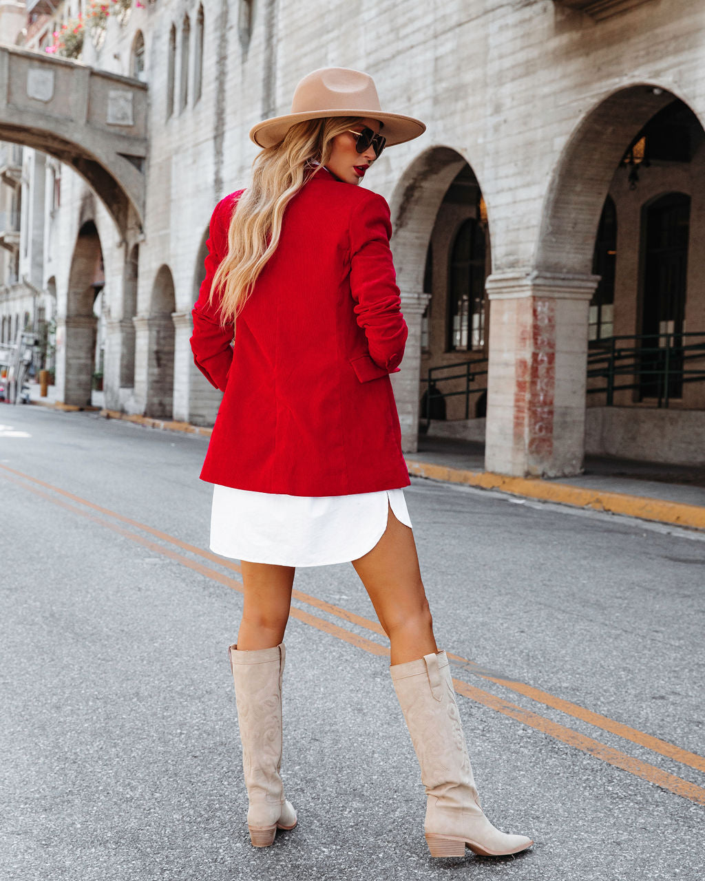 Front Page News Corduroy Pocketed Blazer - Red - SALE