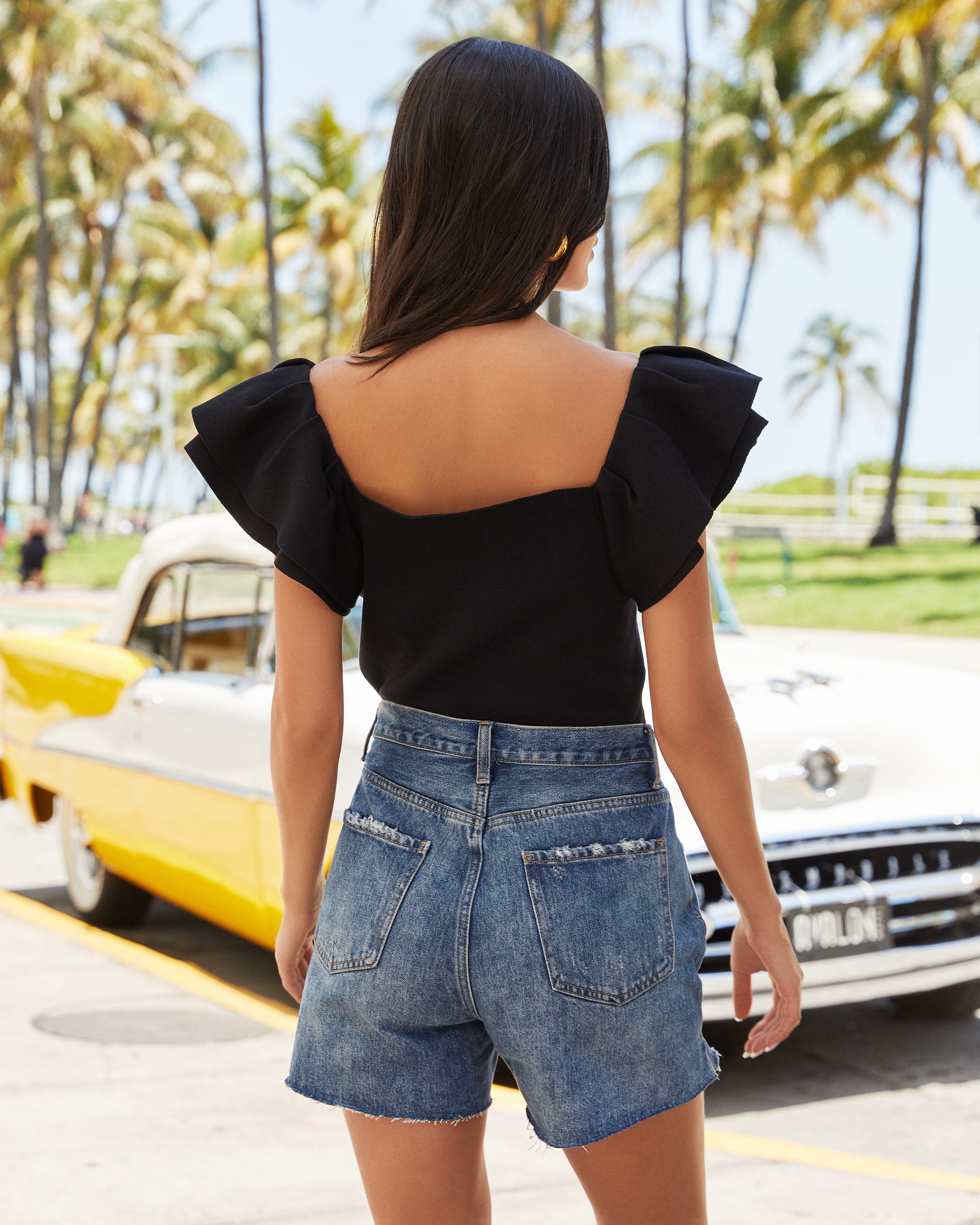 Summer Sweetheart Ruffle Knit Crop Top - Black - FINAL SALE