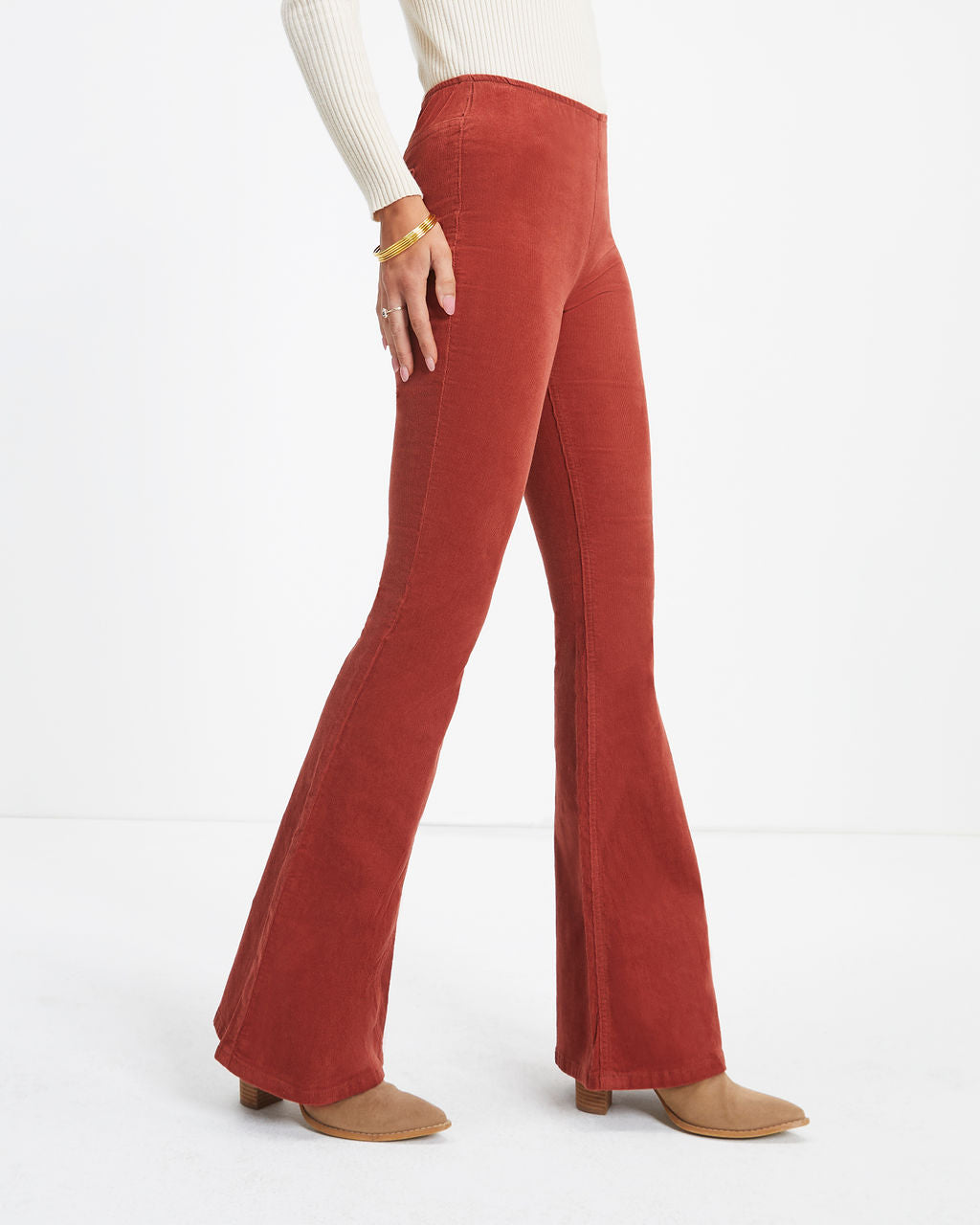 Sophie High Rise Bell Bottom Corduroy Pants - Brick