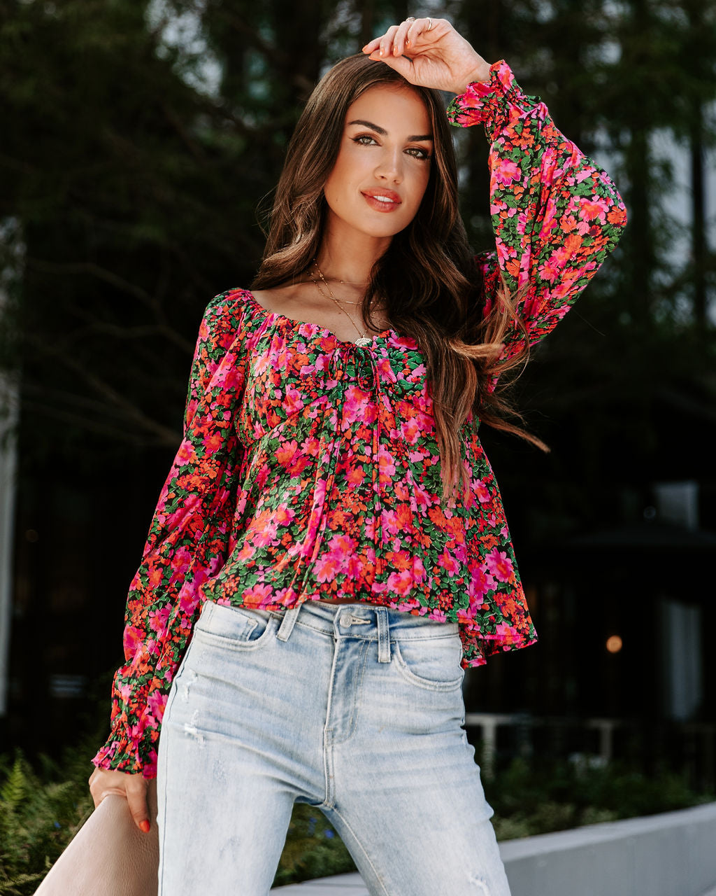 Uncertain Love Floral Front Tie Top - Magenta