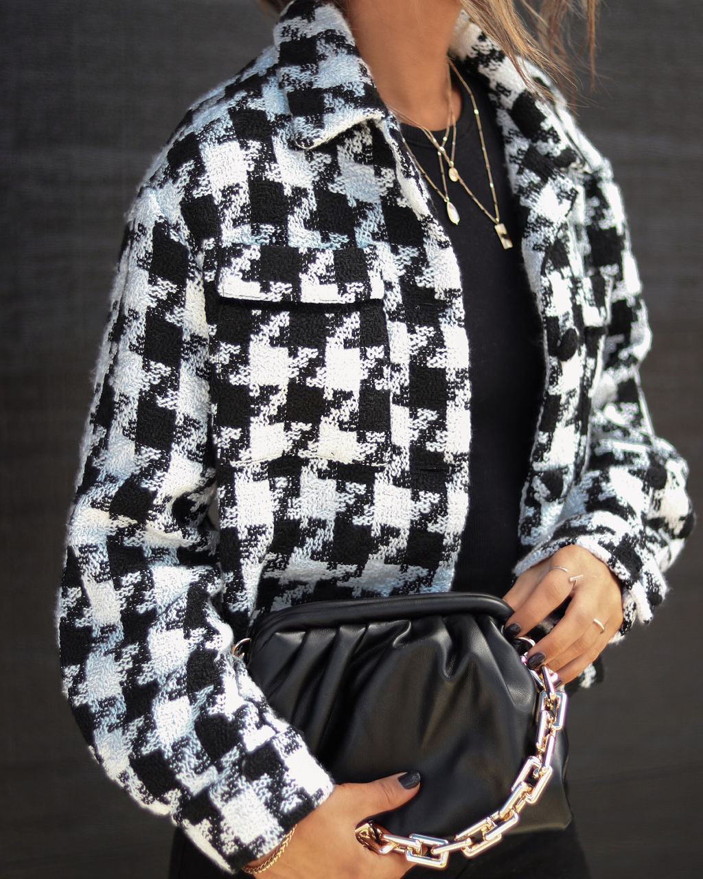 Beverly Pocketed Houndstooth Jacket