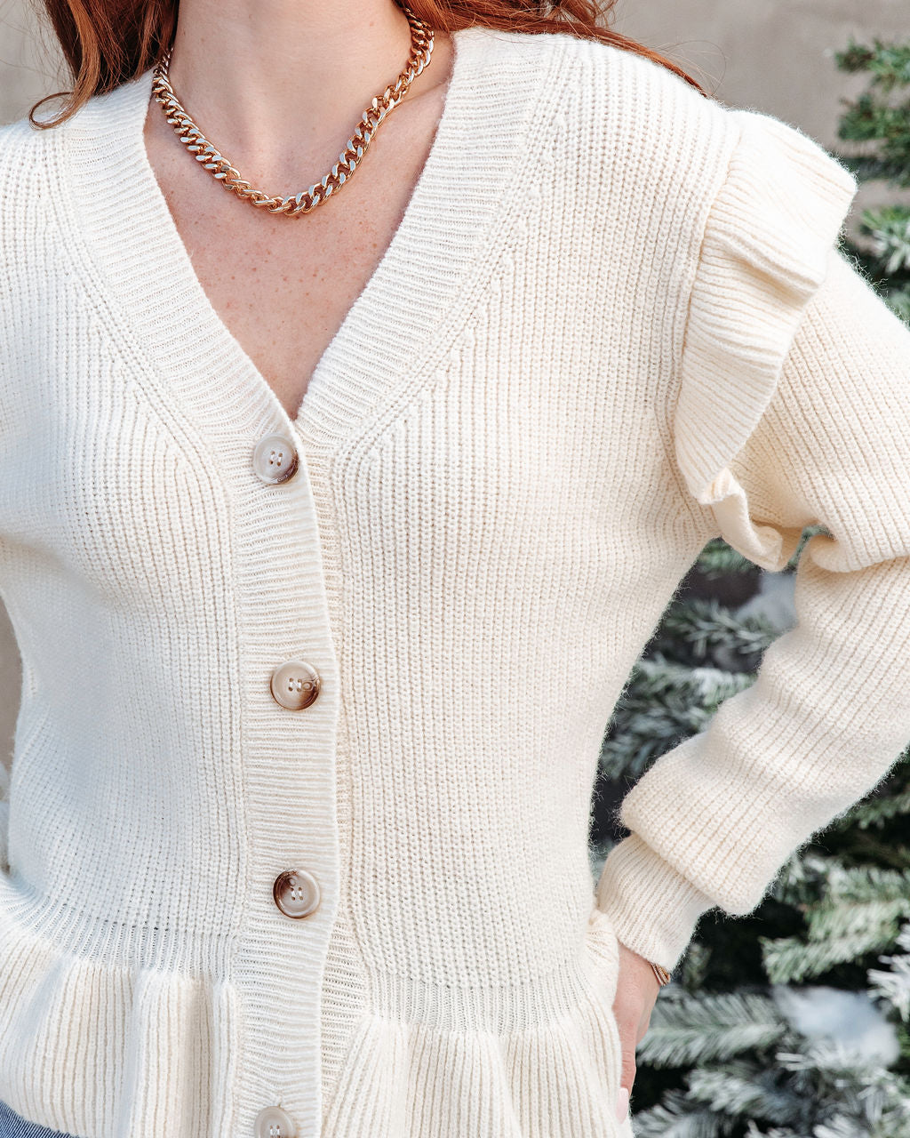 Lola Knit Ruffle Cardigan - Cream
