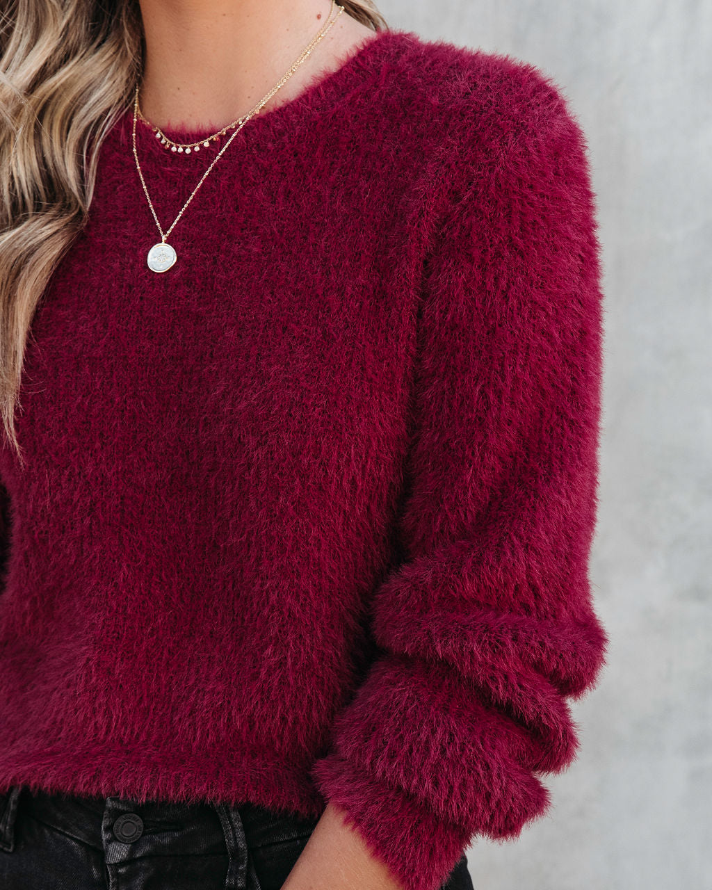 Apple Of My Eye Fuzzy Knit Sweater - Burgundy