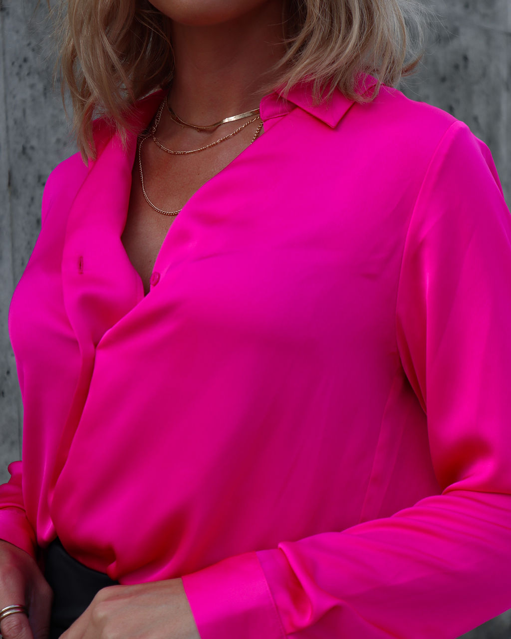 Enjoy The Moment Satin Button Down Top - Hot Pink