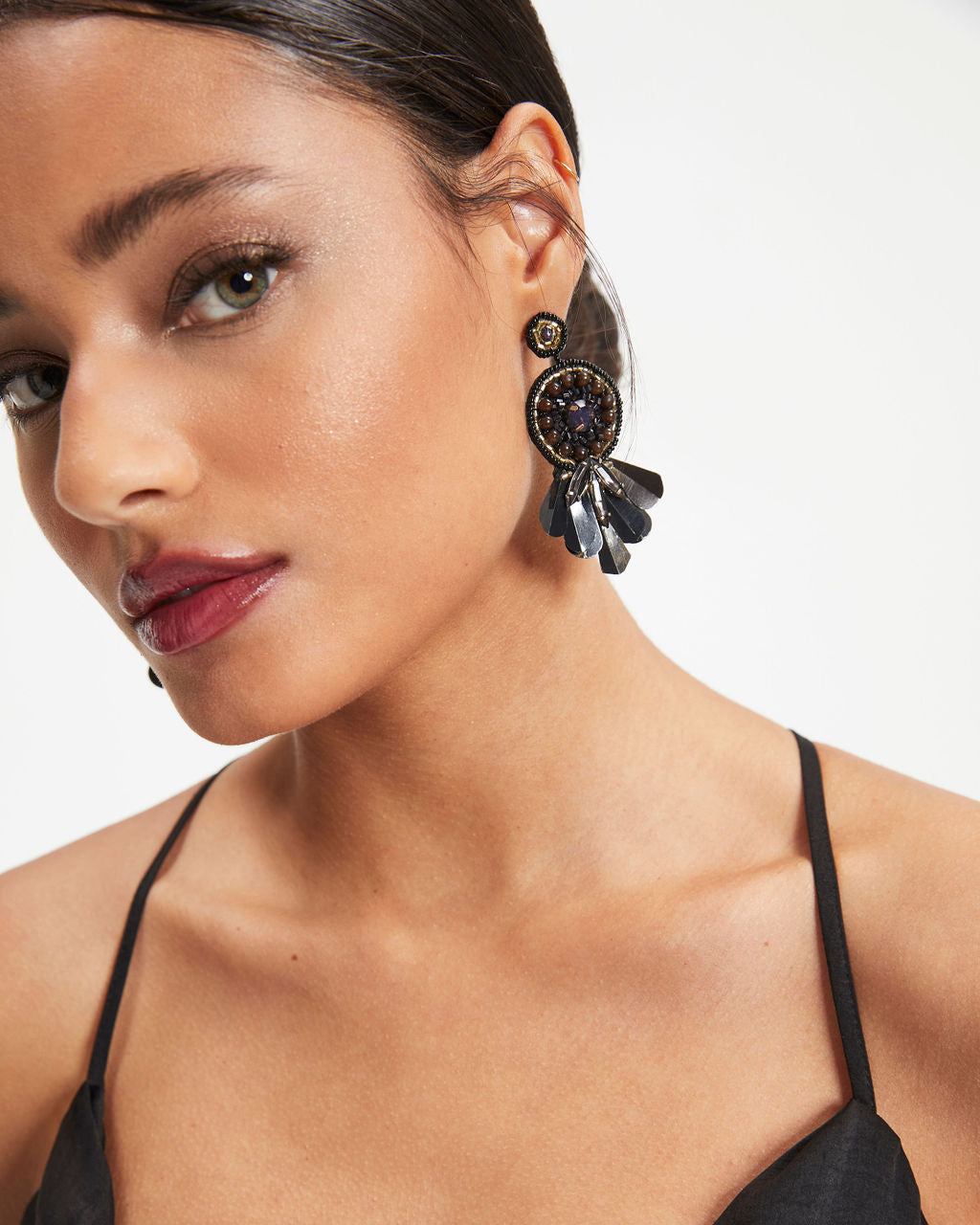 Natalia Beaded Drop Earrings - Black