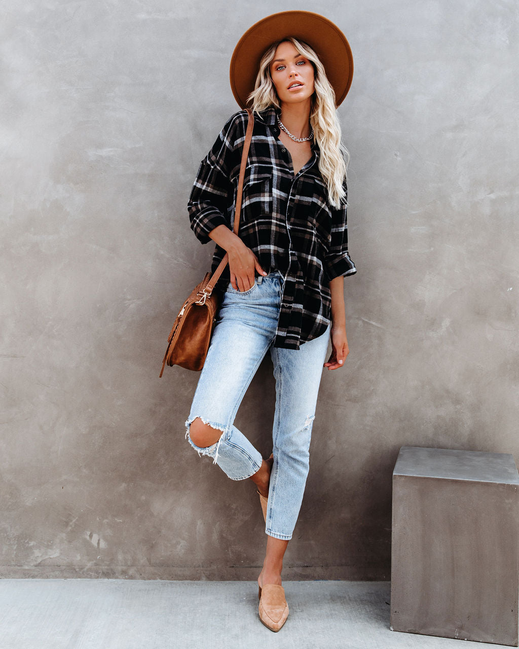 Shades Of Autumn Cotton Plaid Button Down Top