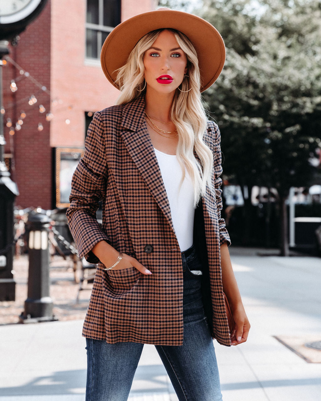 Marketplace Pocketed Houndstooth Blazer