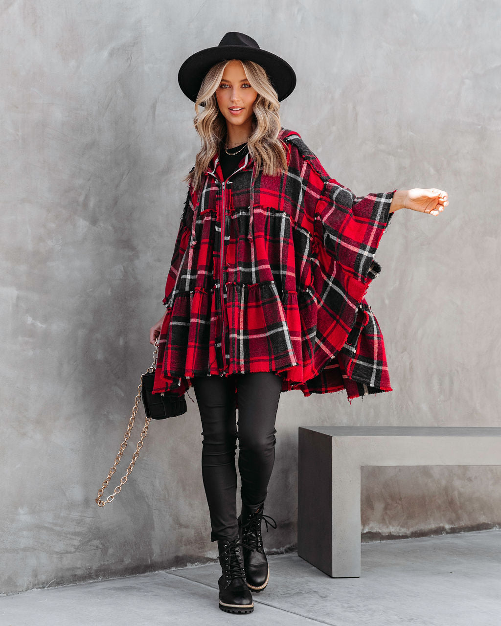 Pleasant Surprise Plaid Hooded Jacket - Red