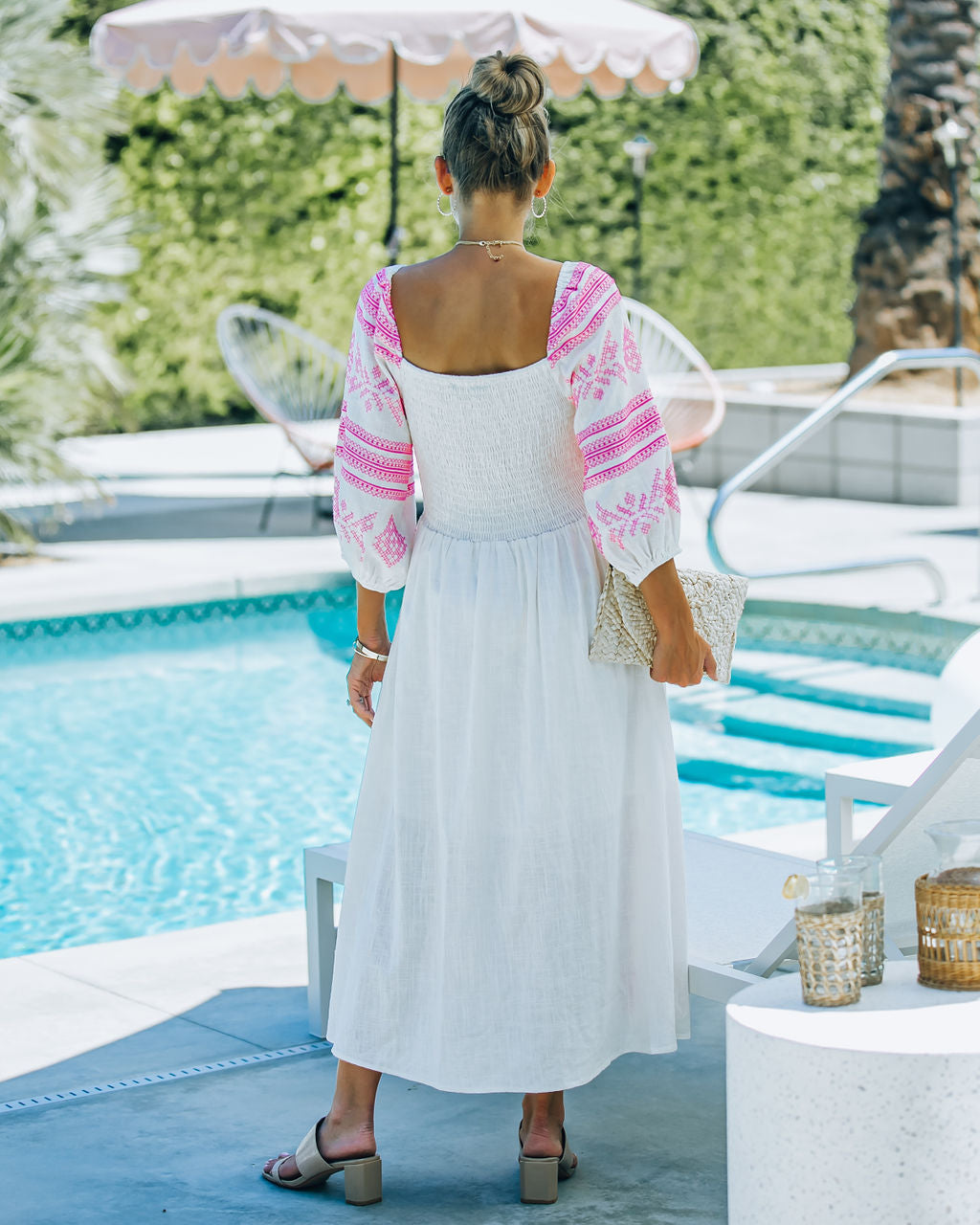 Cordelia Linen Blend Embroidered Midi Dress - Ivory - FINAL SALE