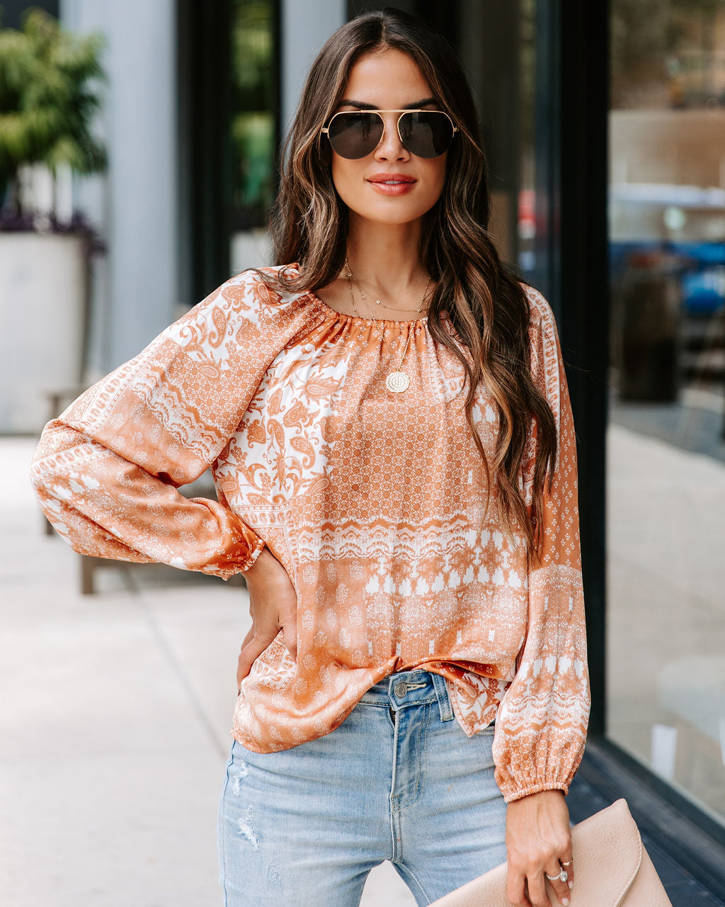 Donna Printed Cutout Top - Clay - FINAL SALE