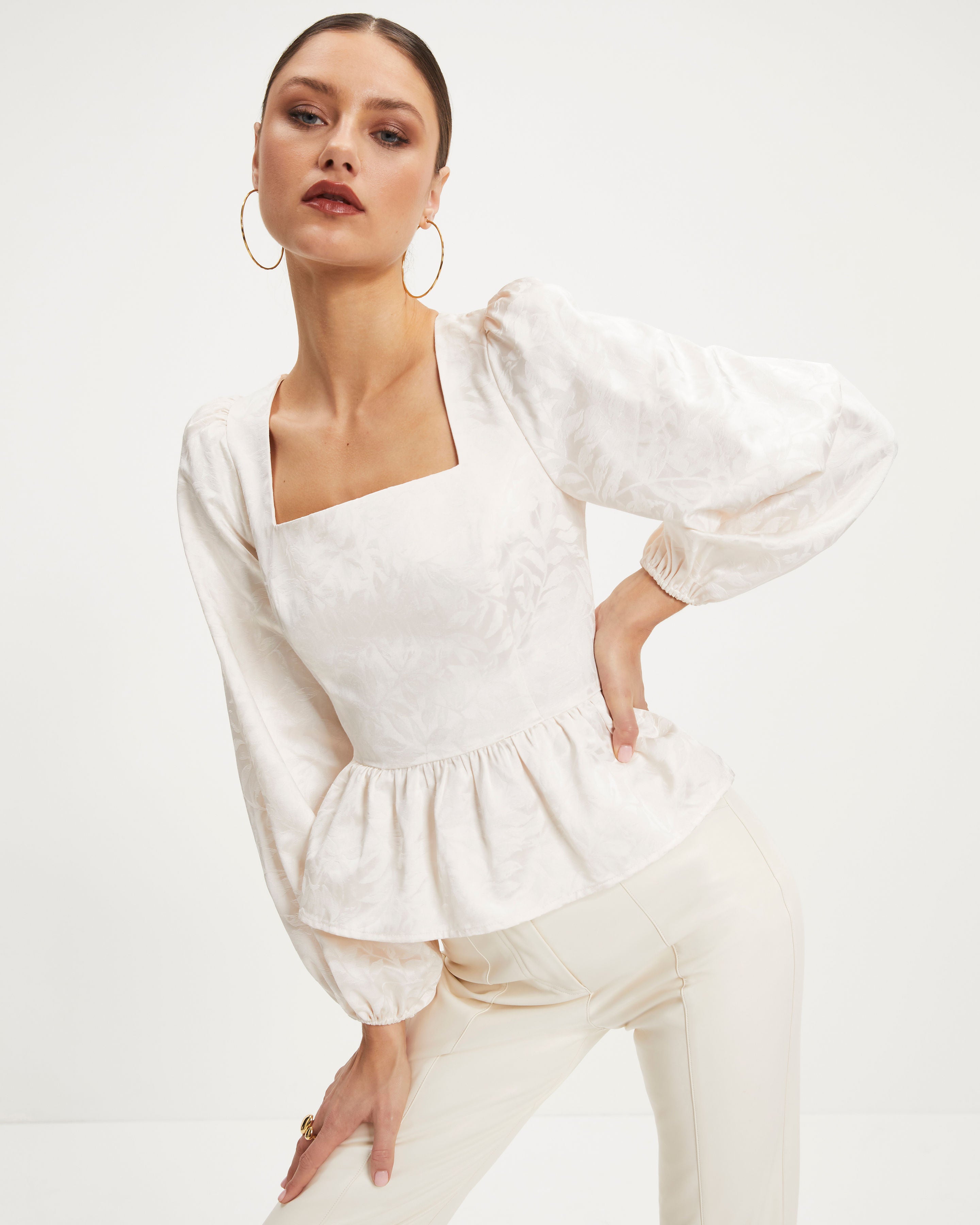 Afternoon At Versailles Puff Sleeve Peplum Top - Cream