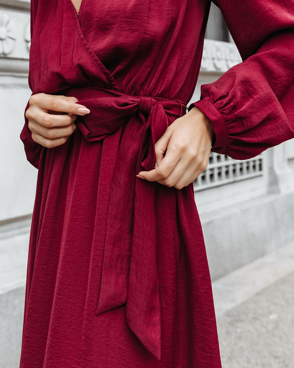 Belinda Satin Side Slit Maxi Dress - Burgundy
