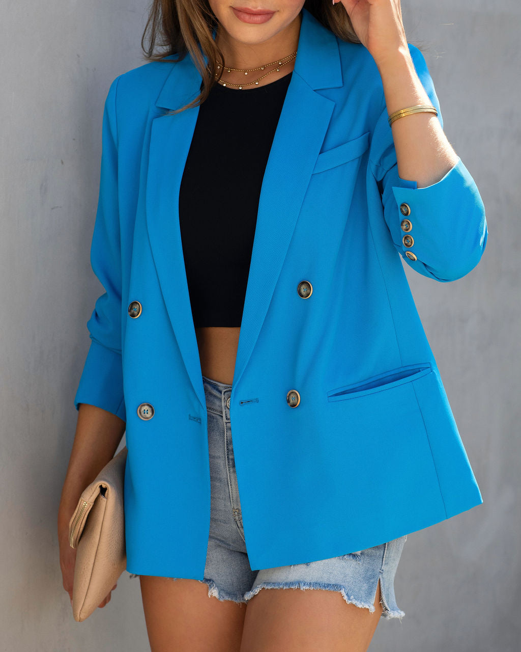 Long Shot Pocketed Blazer - Aqua Blue