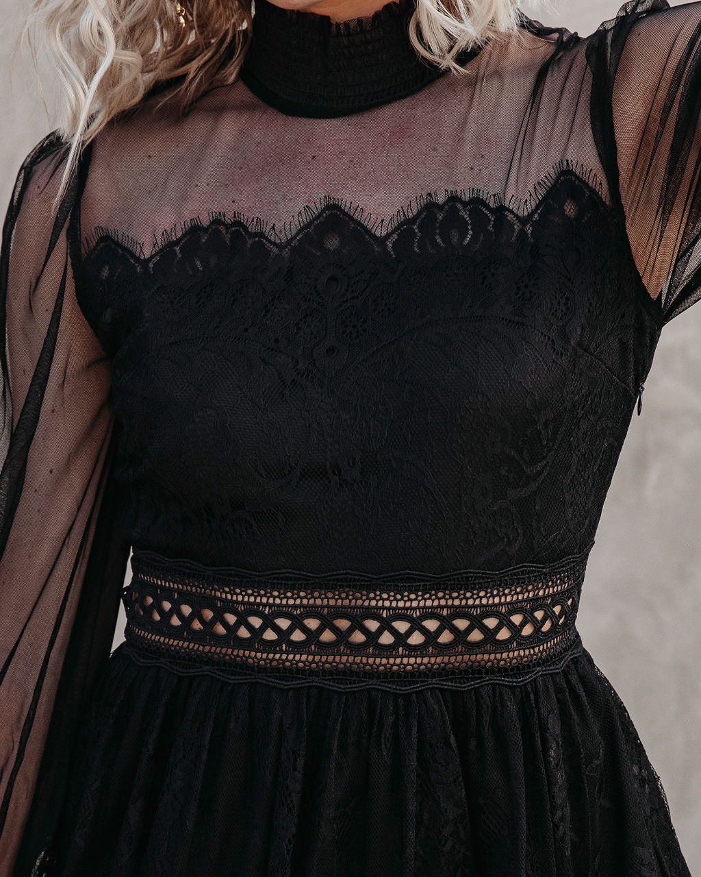 Waldorf Sheer Lace Mini Dress - Black