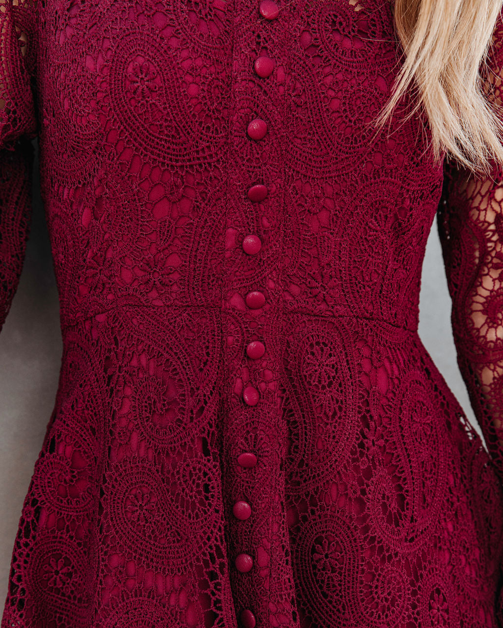 Lila Crochet Lace Mini Dress - Wine - SALE