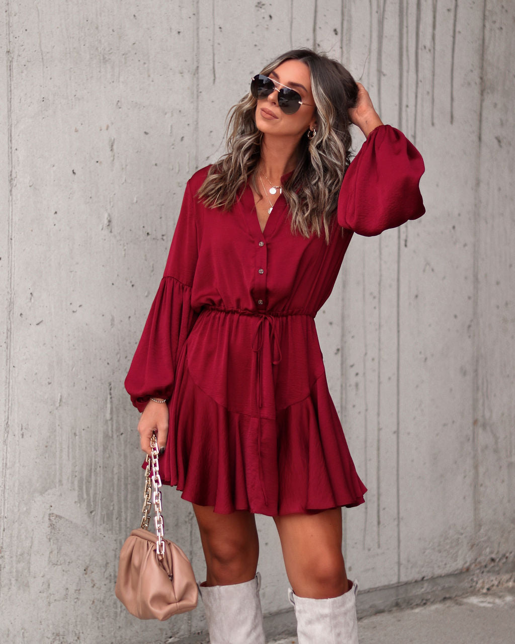 Ruthie Satin Mini Dress - Wine