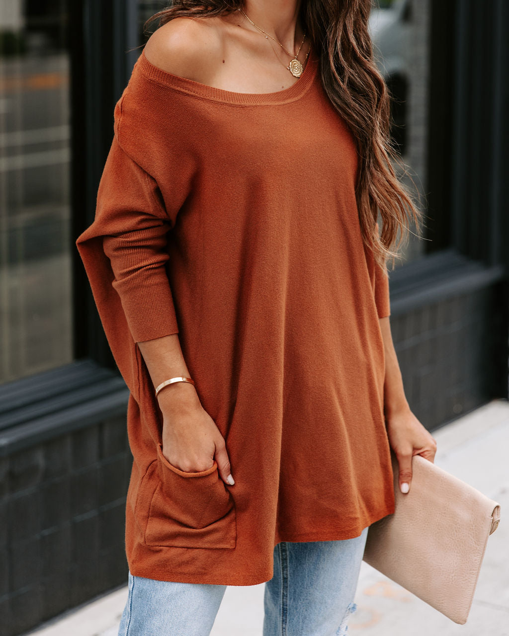 Close To You Pocketed Sweater - Brown