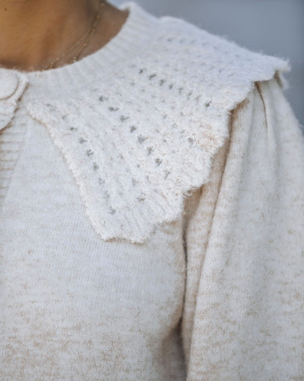 So She Did Collared Knit Cardigan - Oatmeal