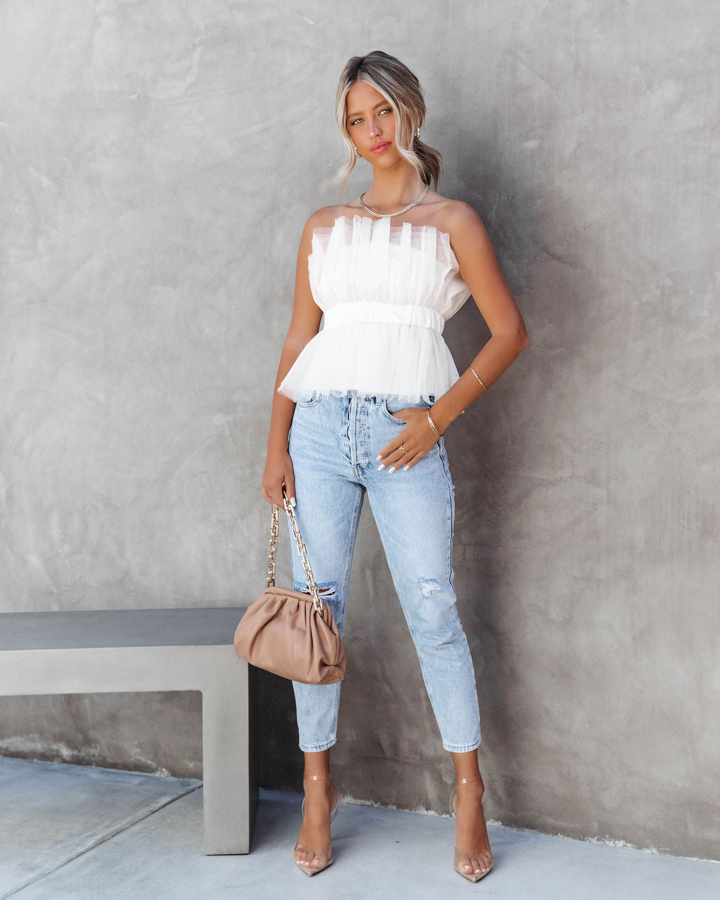 Bradshaw Moment Strapless Tulle Top - Cream