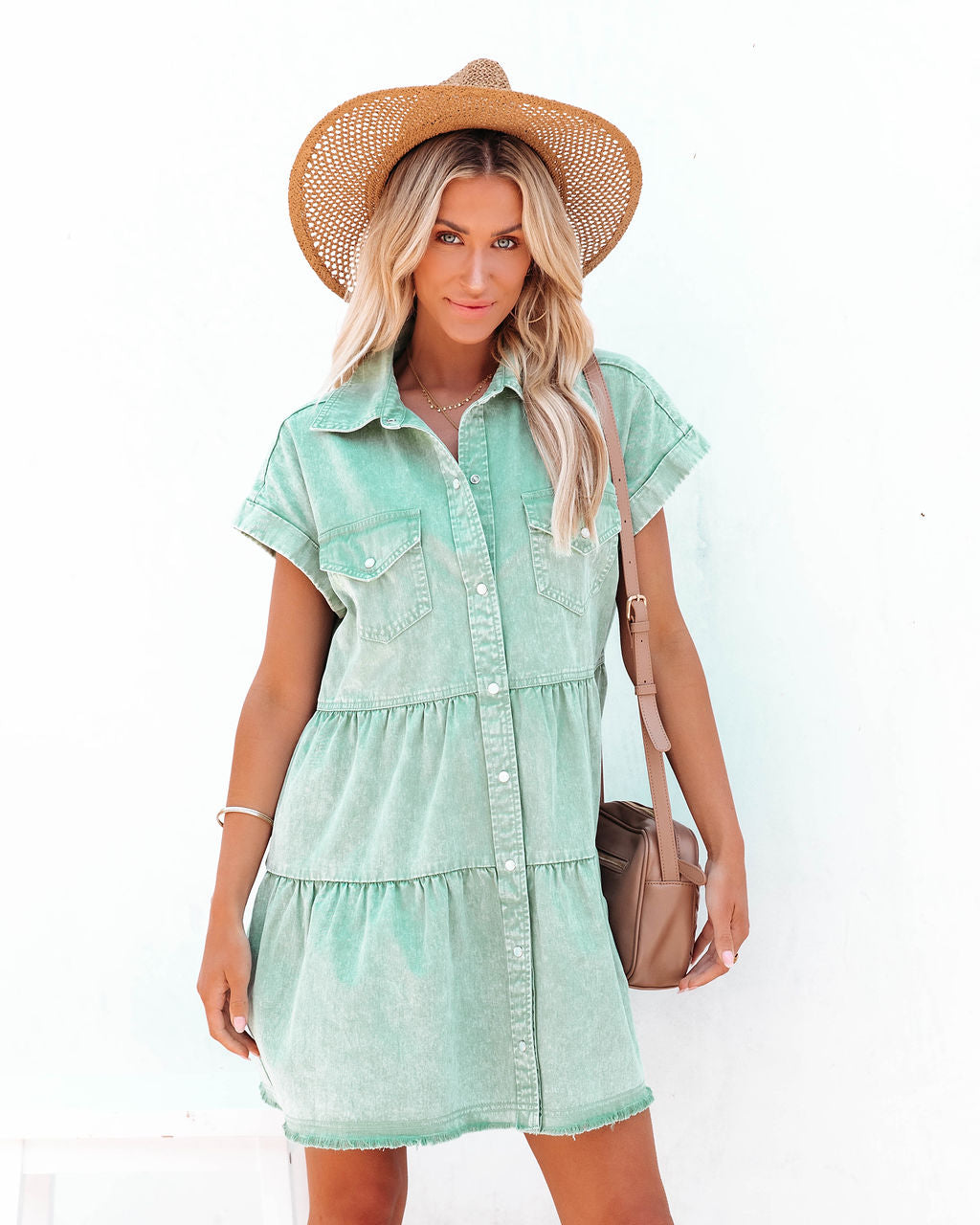 Sadie Cotton Babydoll Dress - Washed Green - FINAL SALE