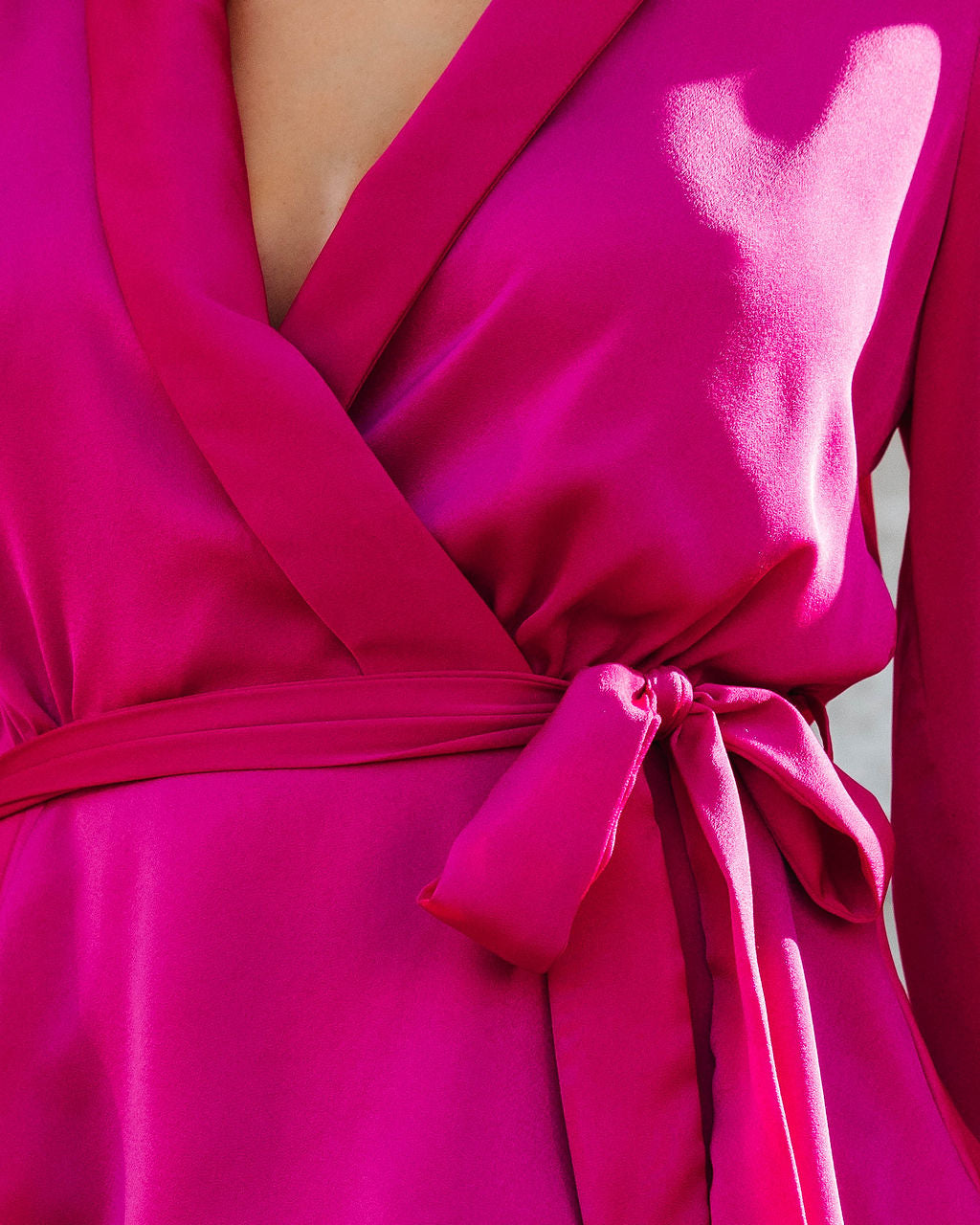 Adelynn Satin Waist Tie Peplum Top - Fuchsia