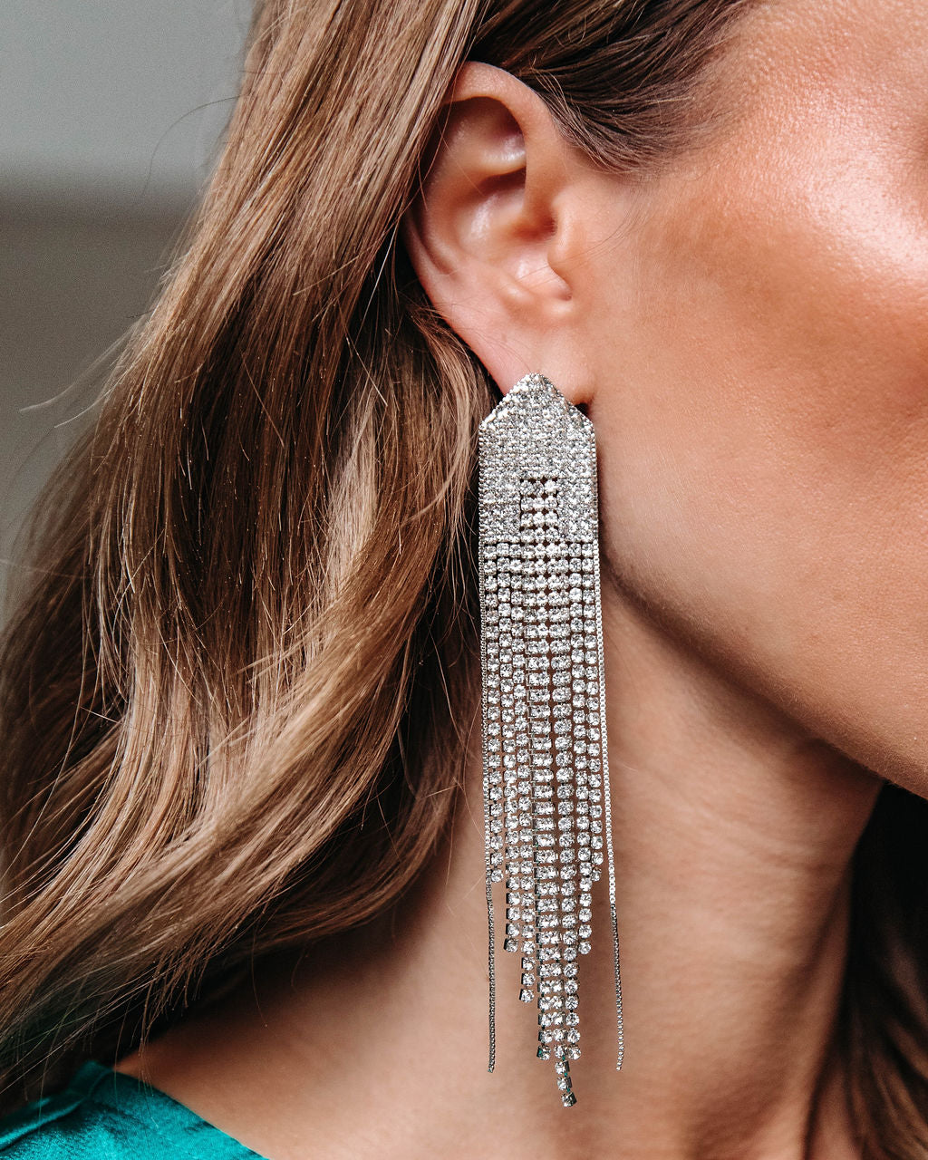 Bermuda Crystal Fringe Drop Earrings - Silver