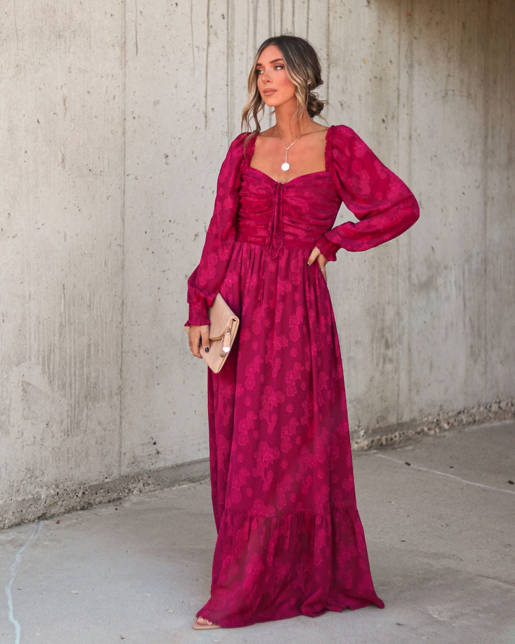 Tabitha Floral Pocketed Maxi Dress - Wine