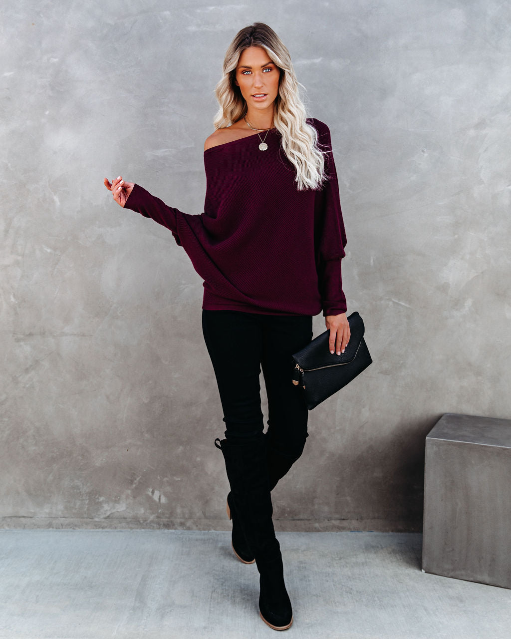All That Ribbed Cashmere Blend Sweater - Wine