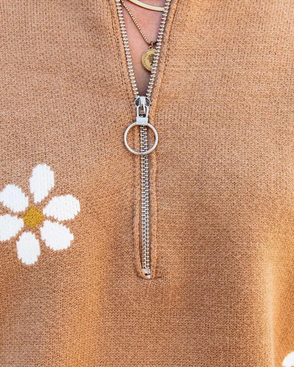Prettiest Daisy Half Zip Pullover Sweater - Tan