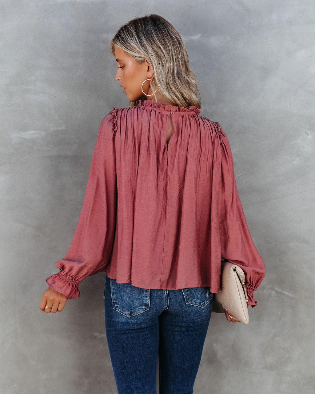 Quinn Crinkle Ruffle Sleeve Top - Dusty Clay - SALE
