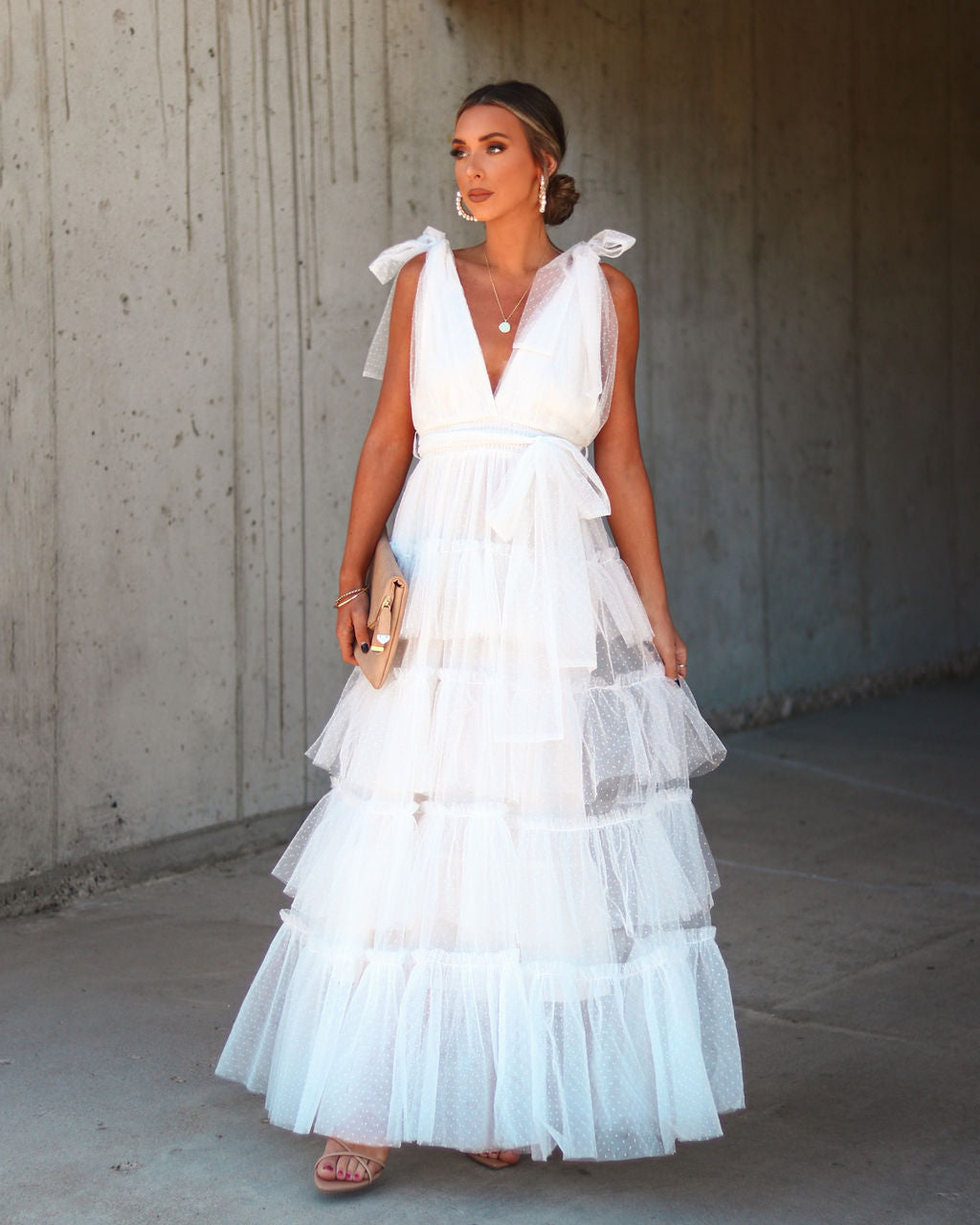 Belle Tiered Tulle Maxi Dress - Off White