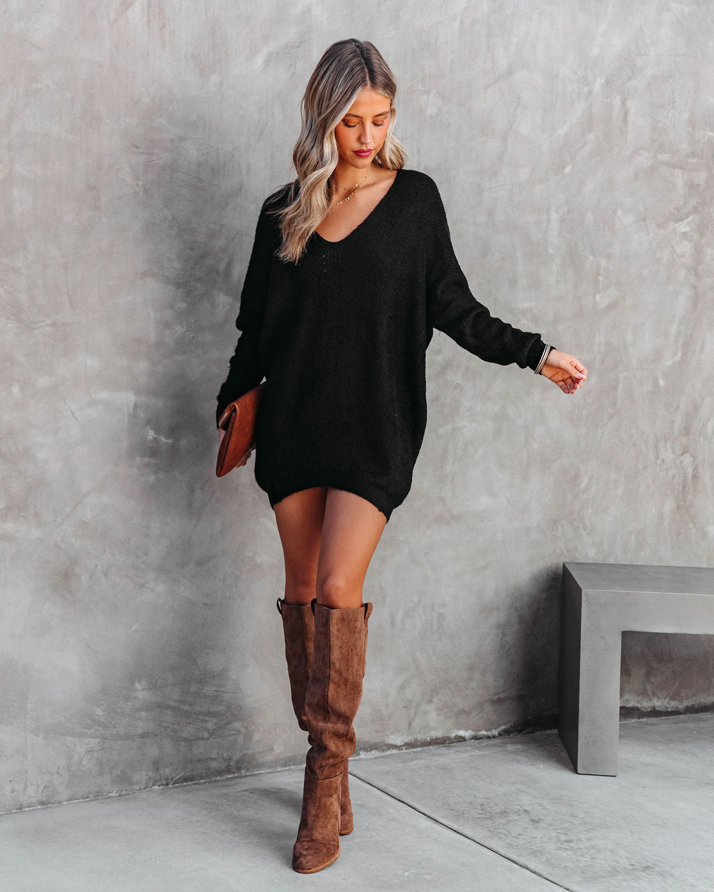 Millbrae Ribbed Sweater Dress - Black