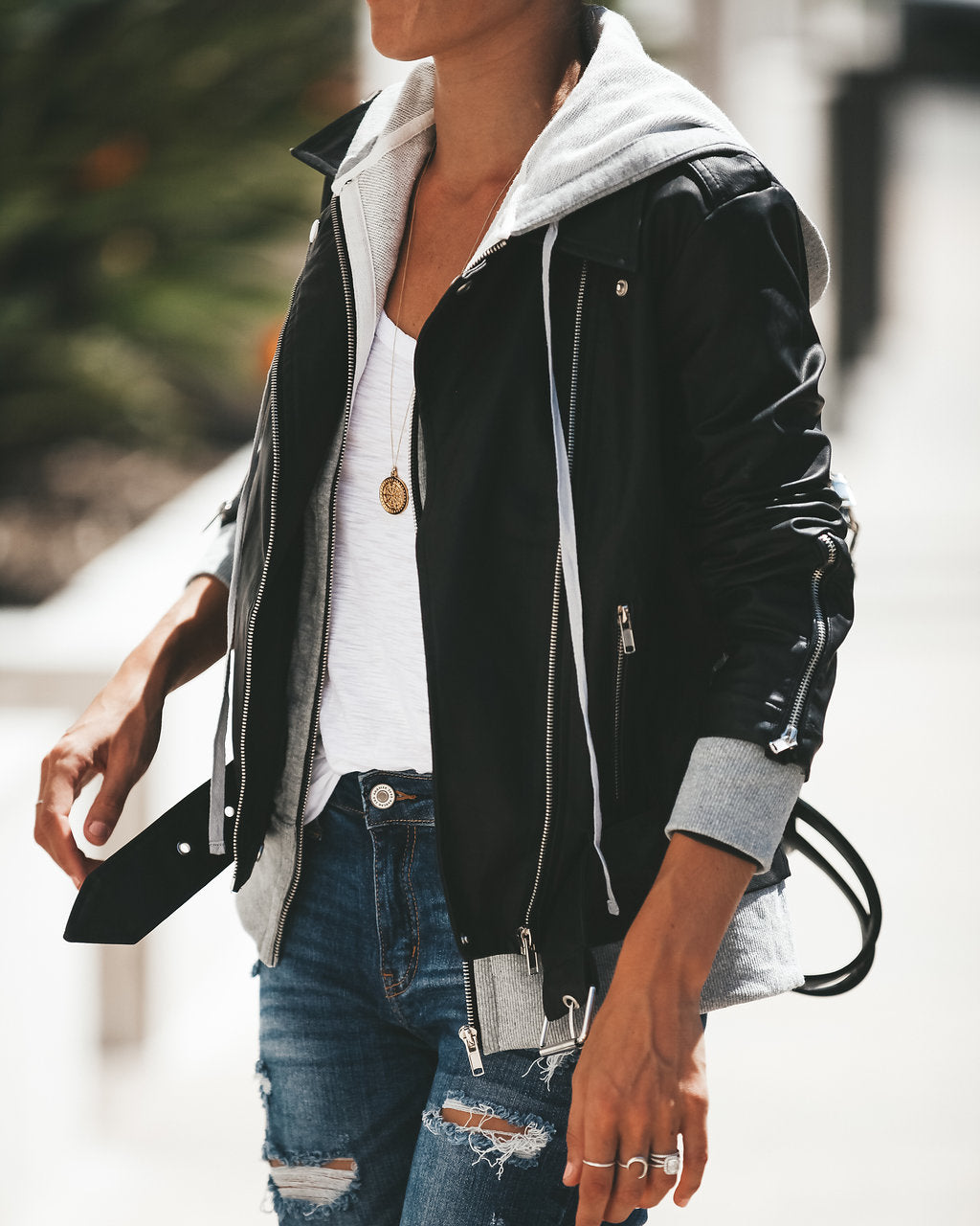 Dylan Hooded Faux Leather Pocketed Bomber Jacket