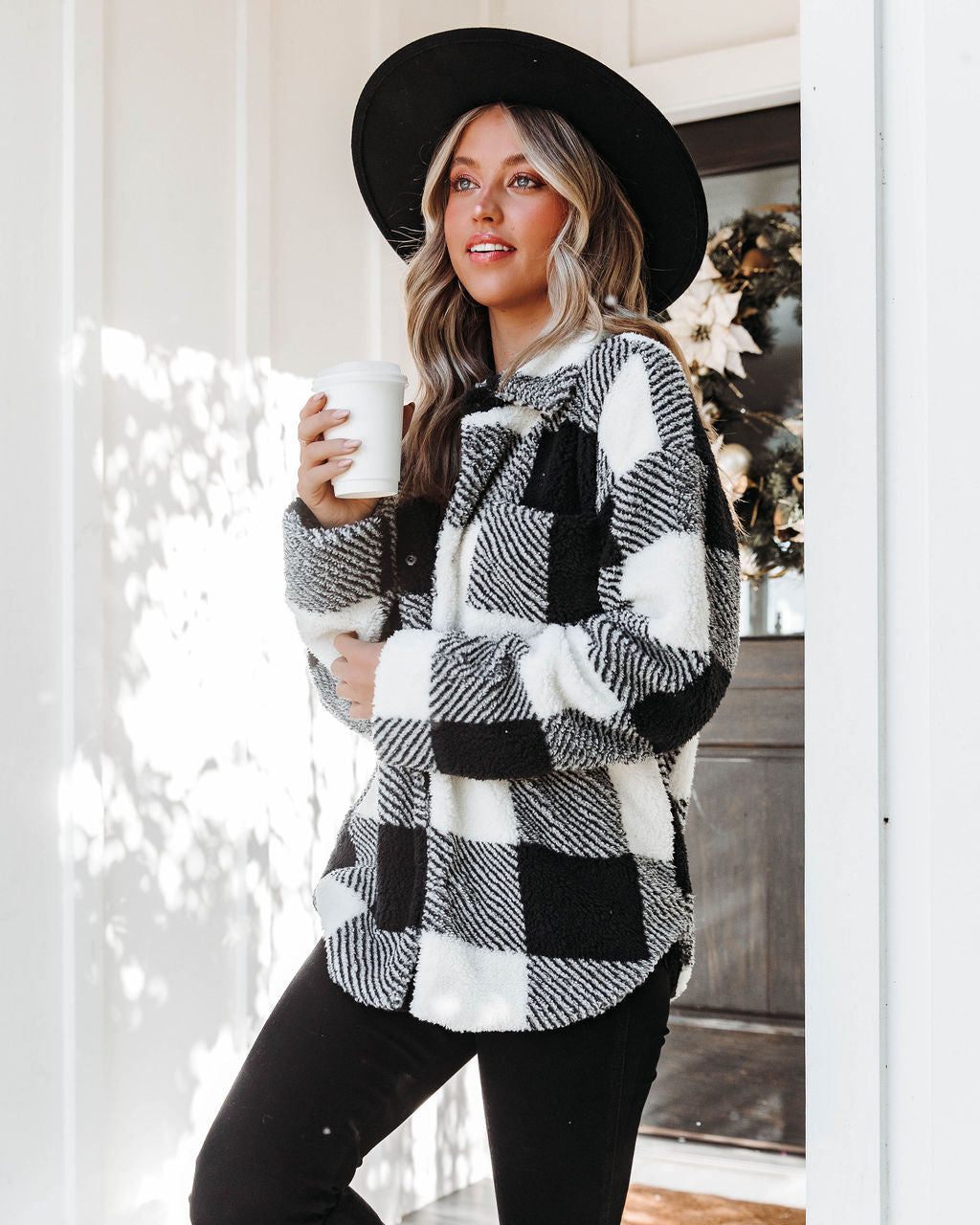 Leighton Checkered Teddy Jacket - Black