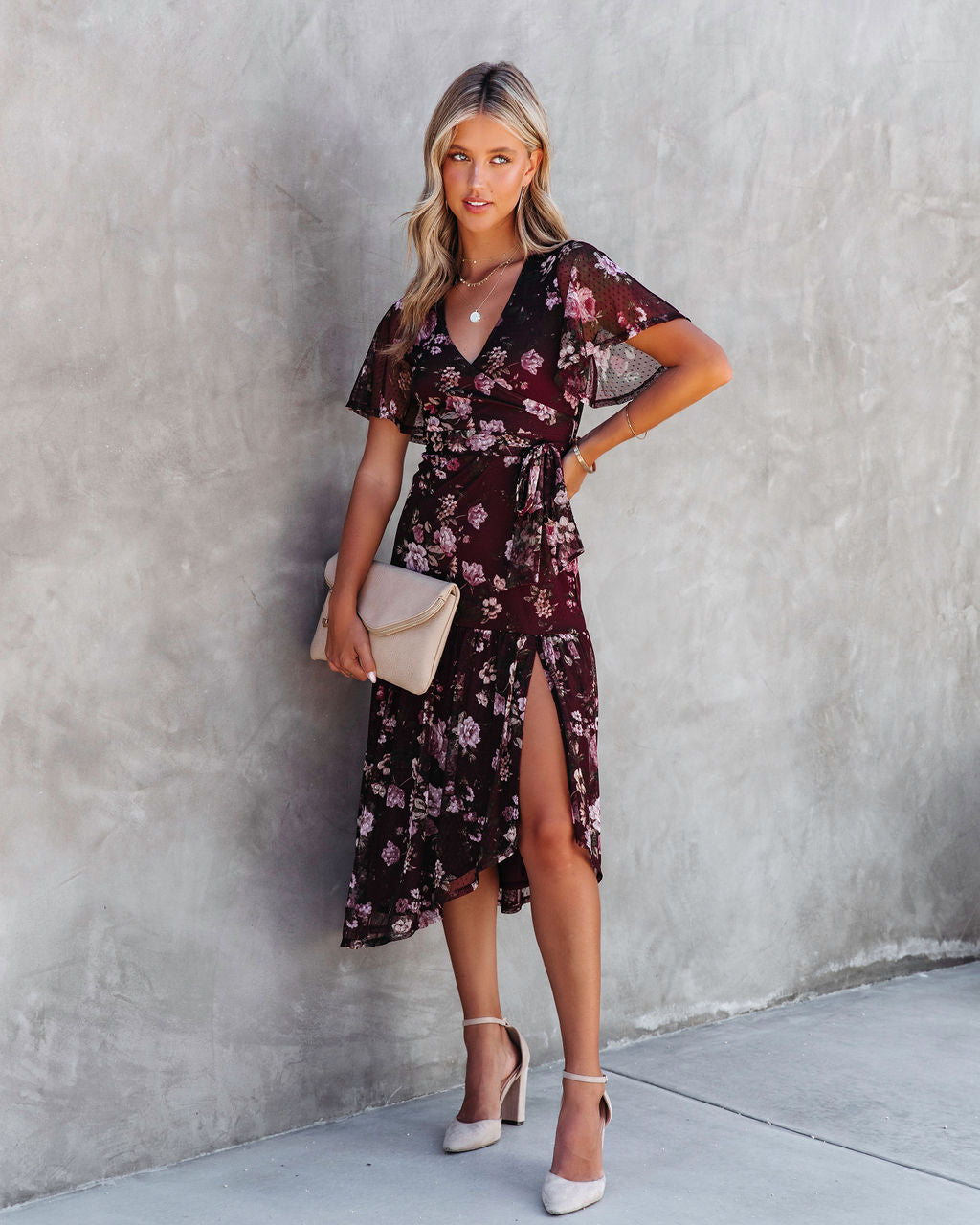 Fallen Romance Floral Ruffle Midi Dress