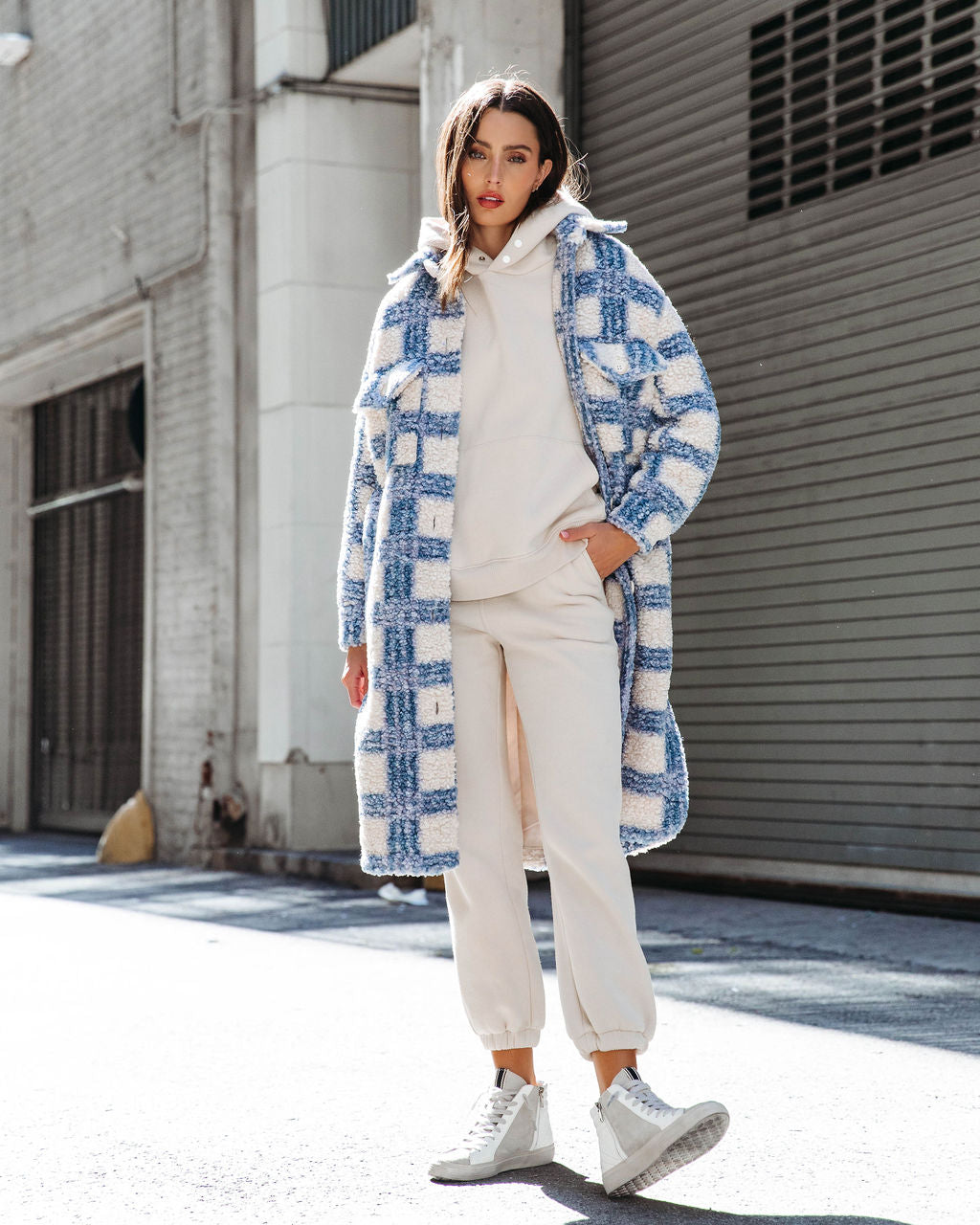 Boston Get Away Pocketed Plaid Teddy Coat