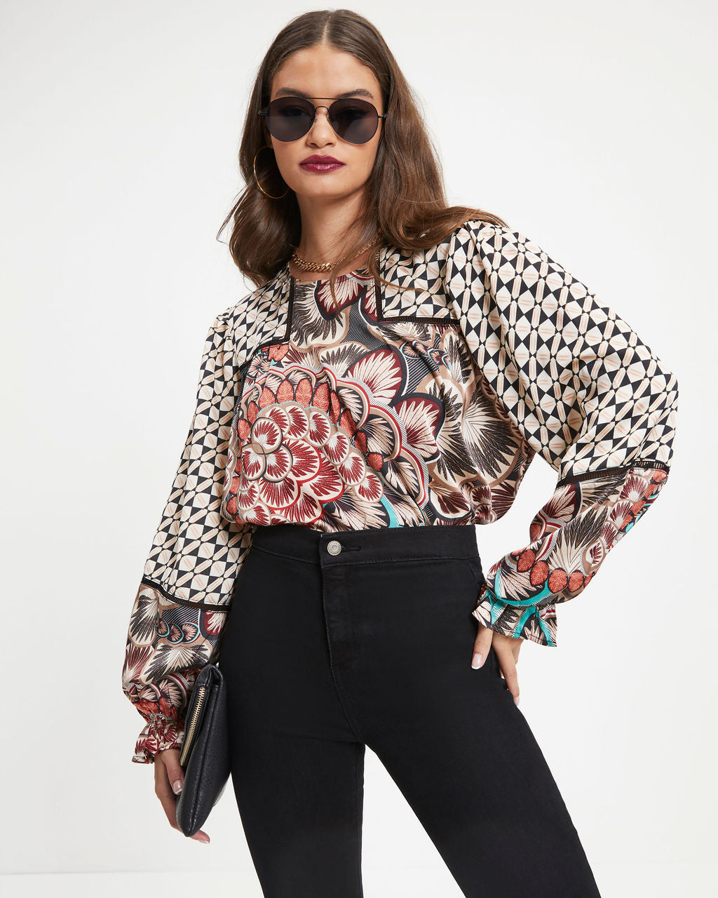 Requiem Satin Printed Long Sleeve Top