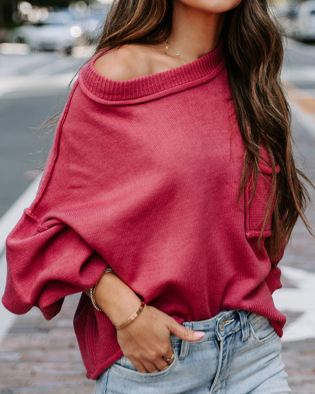 Mountain Gem Cotton Relaxed Sweater - Raspberry