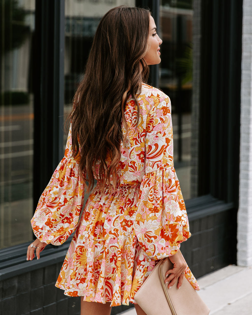 Groovy Doll Floral Adjustable Balloon Sleeve Dress