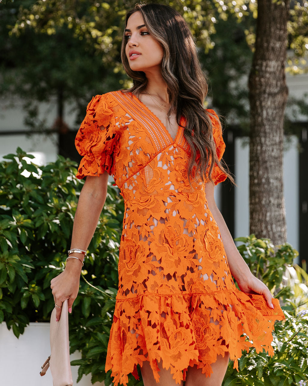 Fall Spice Crochet Lace Mini Dress