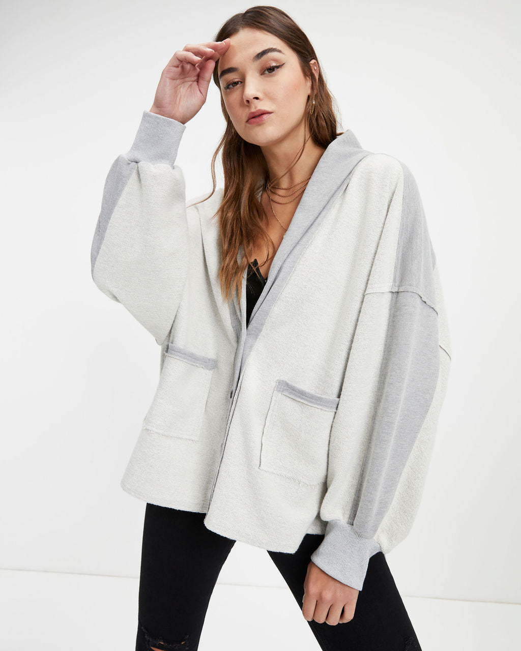 Kaleb Pocketed Contrast Knit Cardigan - Heather Grey