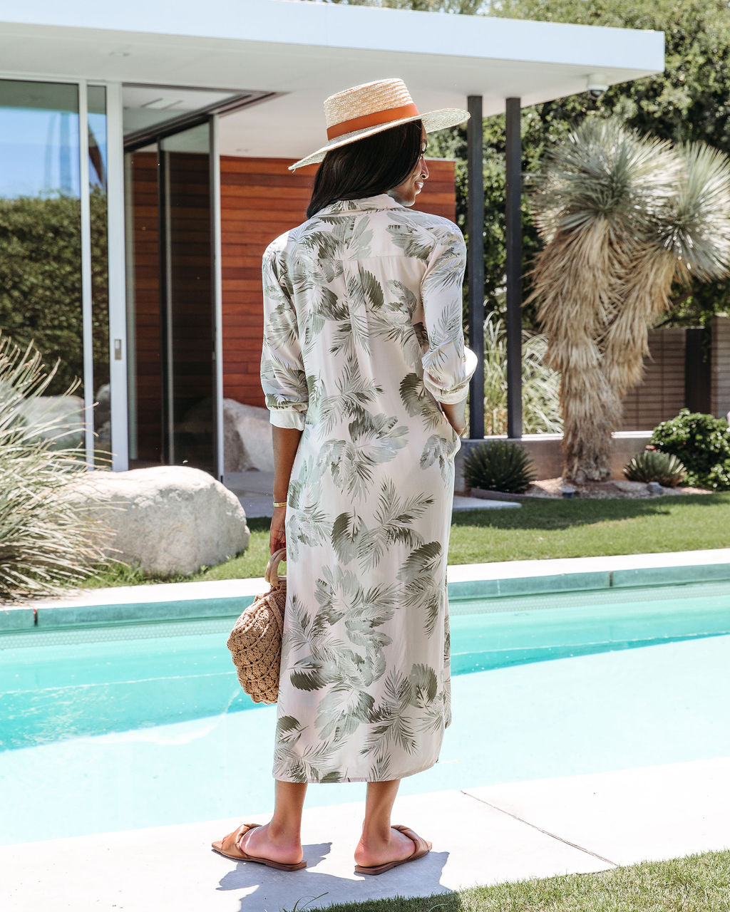 Palm Tree Breeze Pocketed Shirt Dress - FINAL SALE