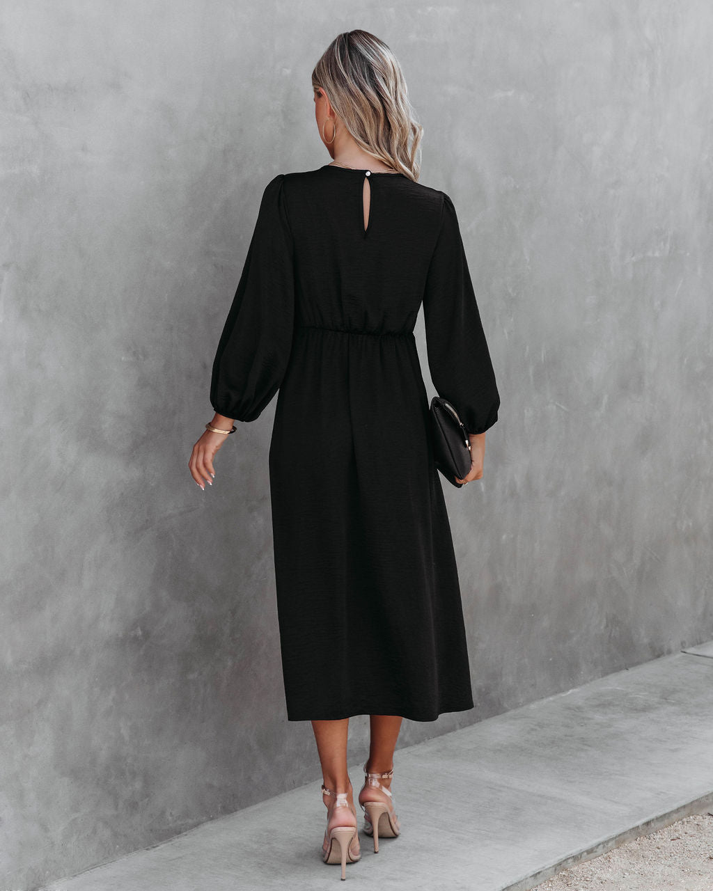 Westwood Satin Front Circle Cutout Midi Dress - Black - FINAL SALE