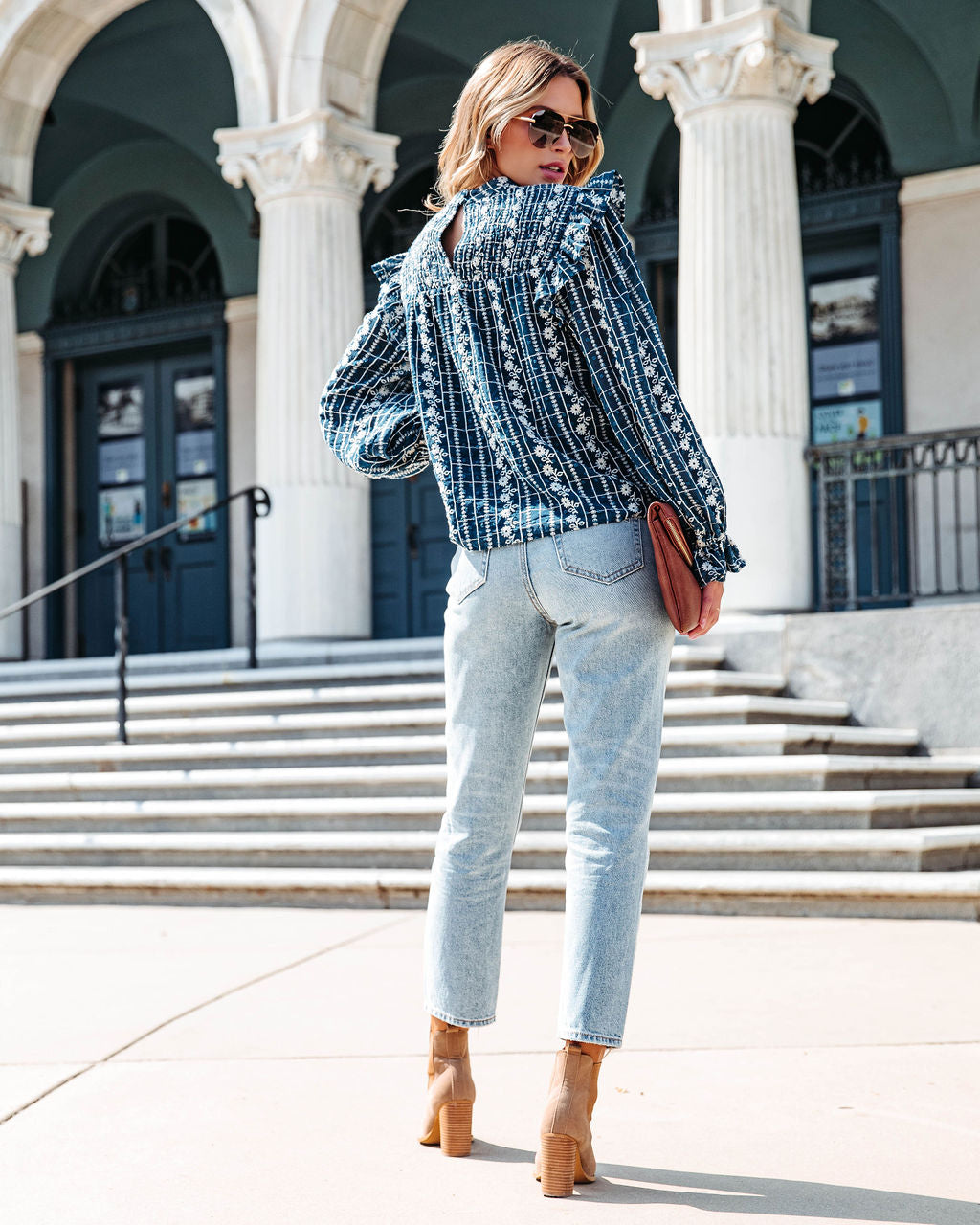 Freya Textured Embroidered Smocked Top - SALE