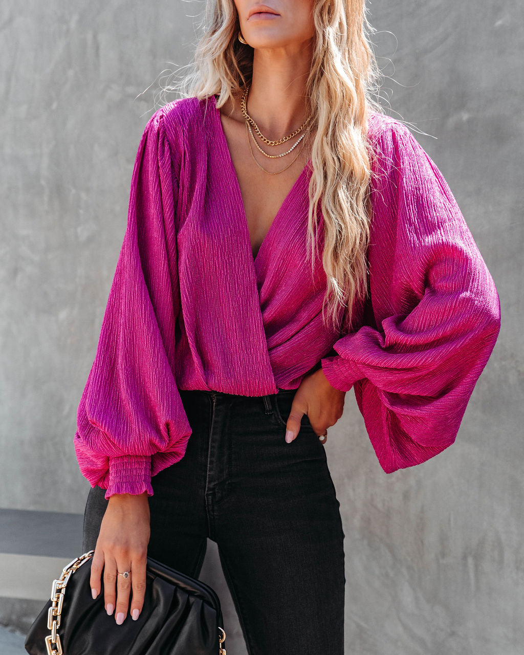 Fantasia Textured Drape Top - Berry